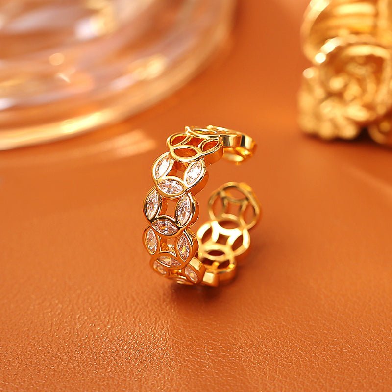 New Chinese Trend Money More Zircon Copper Coin Ring Luxury Fashion Exquisite Festive Opening Ring Adjustable Ring