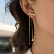 European American Stainless Steel Zircon Stud Earrings Minimalist High Grade Tassel Earrings Light Luxury Earrings Titanium Steel Cross Border Jewelry