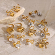 European and American Style Stainless Steel Valentine's Day Bow Earrings High Sense Zircon Heart Earrings Titanium Steel Ear Jewelry Cross Border