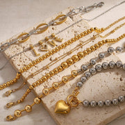 European and American Style Stainless Steel Beaded Bracelet High Sense Color Block Letter Metal Chain Titanium Steel Bracelet Cross Border Jewelry