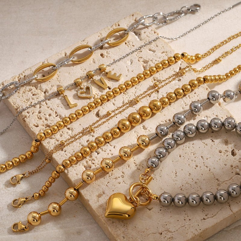 European and American Style Stainless Steel Beaded Bracelet High Sense Color Block Letter Metal Chain Titanium Steel Bracelet Cross Border Jewelry