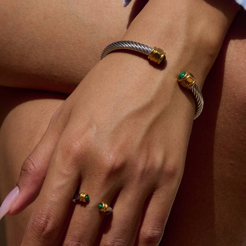 European American Natural Stone Stainless Steel Open Bracelet Non Fading Jewelry Light Luxury Premium Titanium Steel Jewelry Cross Border