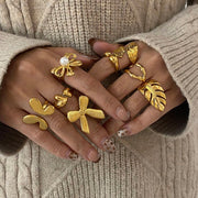 European American Stainless Steel Pearl Ring High-End Niche Unique Band Titanium Steel Tarnish-Free Cross-Border Women's Rings