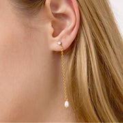 European American Stainless Steel Zircon Freshwater Pearl Tassel Earrings Light Luxury Premium Stud Earrings Titanium Steel Cross Border Jewelry