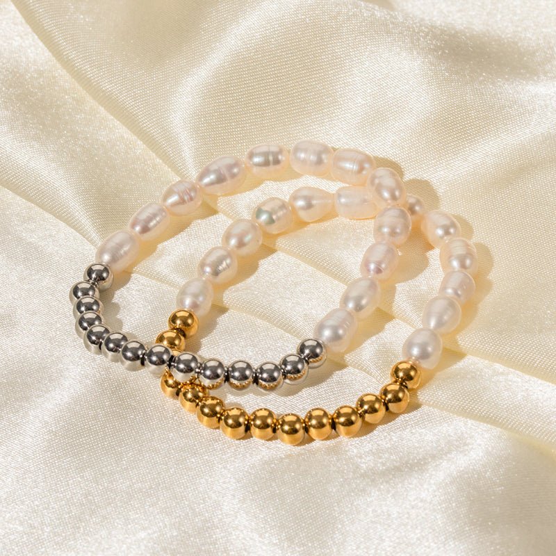 INS Style Stainless Steel Freshwater Pearl Beaded Bracelet For Women Gift 16K Gold PVD Plated Chain Bracelet