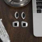 European American Black Enamel Stud Earrings Minimalist High Grade Stainless Steel Earrings Light Luxury Jewelry Titanium Steel Cross Border Jewelry