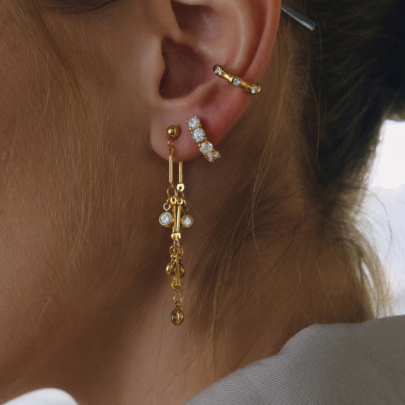 European American Stainless Steel Zircon Chain Tassel Earrings Light Luxury High Grade Ear Cuffs Titanium Steel Cross Border Jewelry