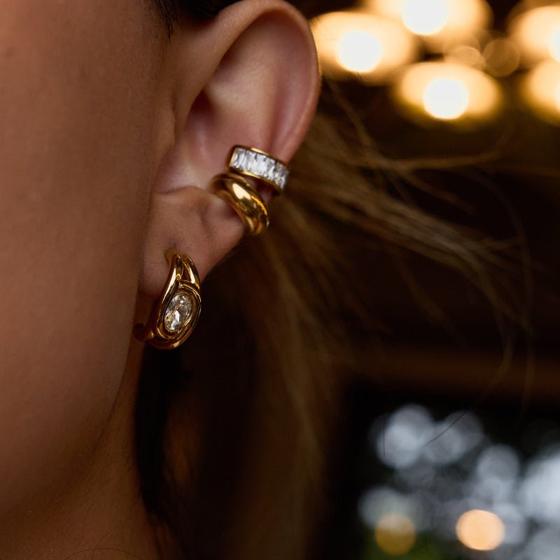 European American Stainless Steel Earrings Light Luxury High End Zircon Earrings For Women Non Fading Titanium Steel Jewelry Cross Border