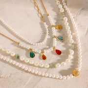 European American Stainless Steel Pearl Necklace Premium INS Clavicle Chain Zircon Natural Stone Titanium Steel Cross Border Jewelry