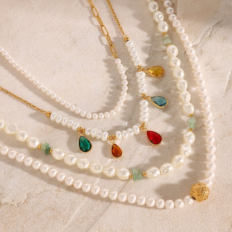 European American Stainless Steel Pearl Necklace Premium INS Clavicle Chain Zircon Natural Stone Titanium Steel Cross Border Jewelry