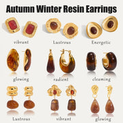 European American Stainless Steel Amber Resin Earrings Light Luxury High-End Tarnish-Free Stud Earrings Women's Ear Jewelry