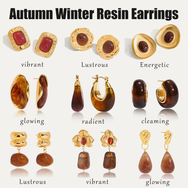European American Stainless Steel Amber Resin Earrings Light Luxury High-End Tarnish-Free Stud Earrings Women's Ear Jewelry