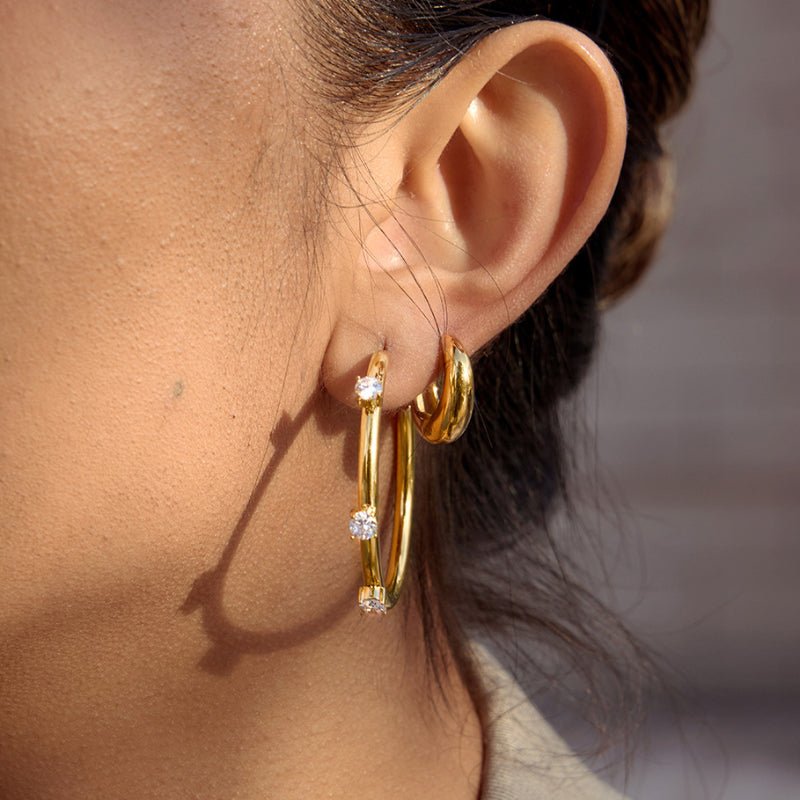 Stainless Steel Zircon C-Shaped Stud Earrings Minimalist Ear Jewelry Light Luxury High Grade Titanium Steel Earrings European American Cross Border Jewelry