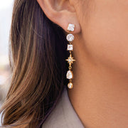 Stainless Steel Zircon Stud Earrings Light Luxury High Grade Tassel Earrings Minimalist Titanium Steel Cross Border Jewelry European Fashion