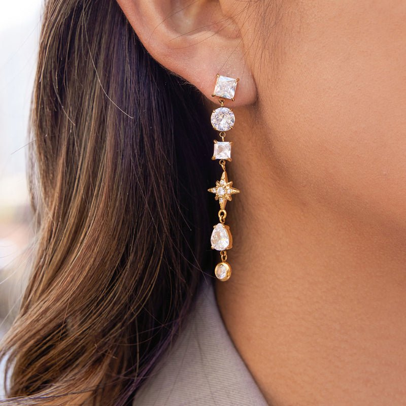 Stainless Steel Zircon Stud Earrings Light Luxury High Grade Tassel Earrings Minimalist Titanium Steel Cross Border Jewelry European Fashion