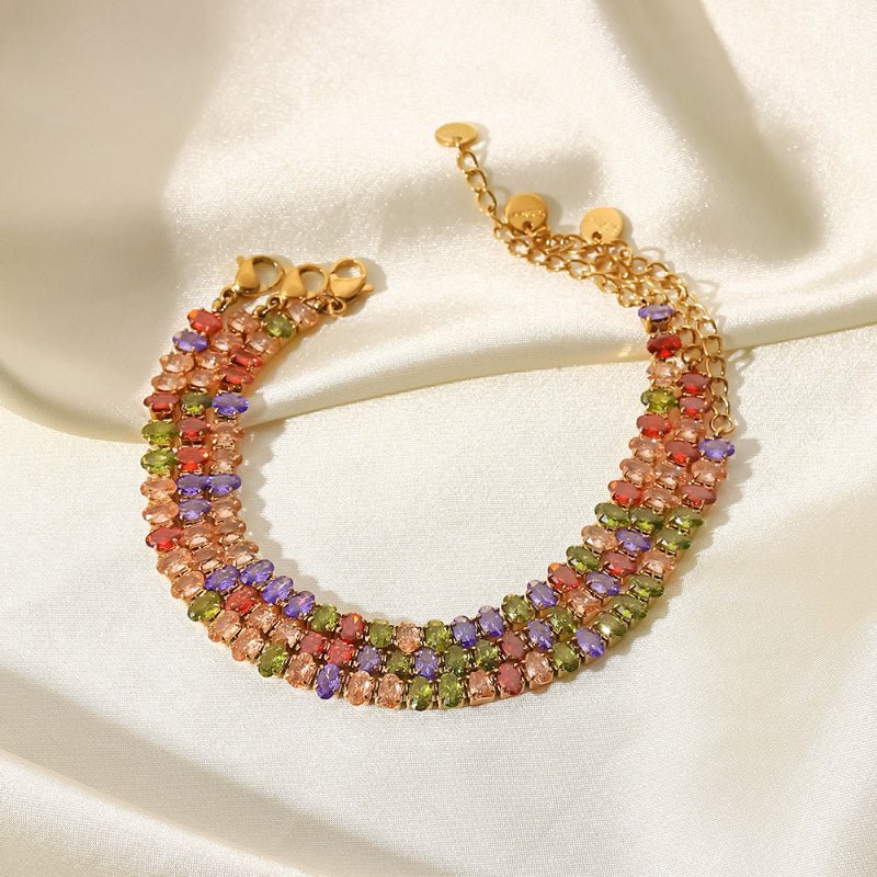 18K Gold Plated Stainless Steel Oval White/Mix Zircon Bracelet Necklace Women's Fashion Versatile Titanium Steel Jewelry Wholesale