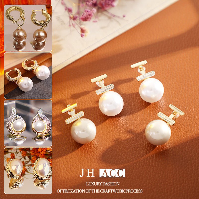 S925 Silver Needle French Retro 2 Wear Ways Pearl Earrings Real Gold Plated Copper Stud Earrings Temperament Versatile Jewelry