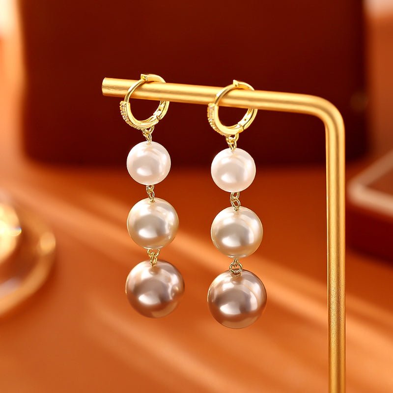 Gradient Color Pearl Earrings Fashion Luxury Elegant Long Style Temperament Earrings Exquisite Famous Style Jewelry