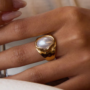 Faux Pearl Ring Titanium Steel Non Fading Jewelry Cross Border Hot Selling Stainless Steel Women Premium Rings