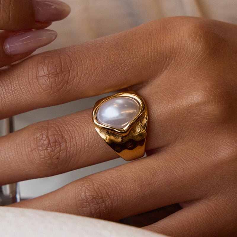 Faux Pearl Ring Titanium Steel Non Fading Jewelry Cross Border Hot Selling Stainless Steel Women Premium Rings