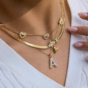 Stainless Steel Zircon Letter Heart Necklace Light Luxury Niche Clavicle Chain Stackable Cross-Border Jewelry European American Women's Neckwear