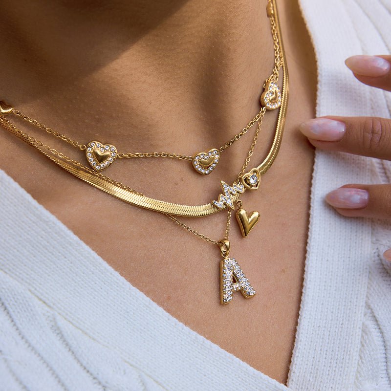 Stainless Steel Zircon Letter Heart Necklace Light Luxury Niche Clavicle Chain Stackable Cross-Border Jewelry European American Women's Neckwear