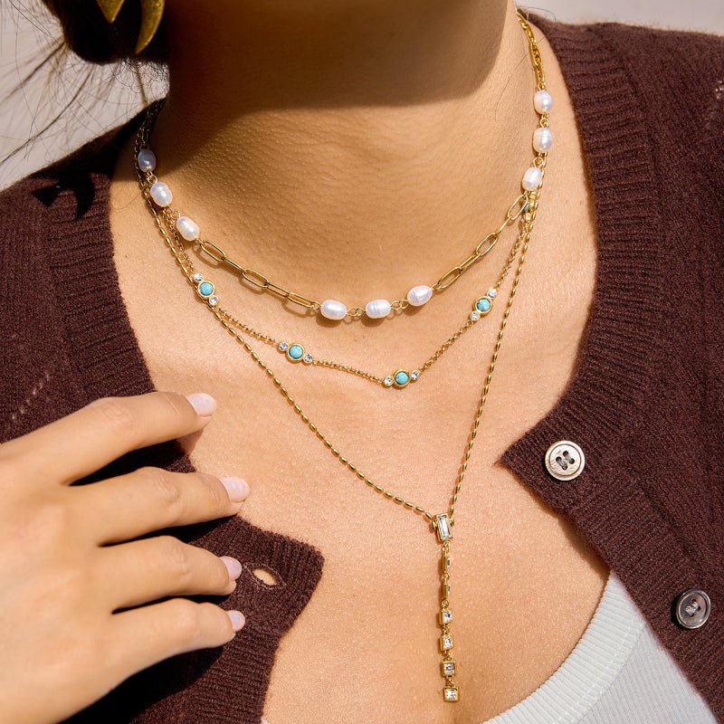 Freshwater Pearl Titanium Steel Necklace Light Luxury Niche Clavicle Chain European American Choker Stainless Steel Cross Border Jewelry Premium