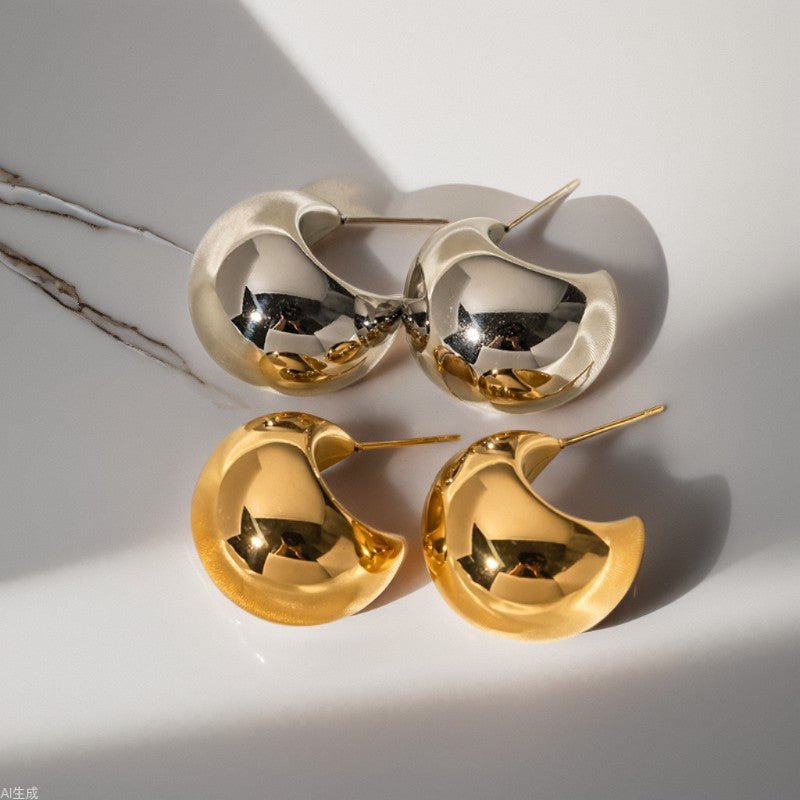 18K Gold Plated Ball Half Round Thick C Hoop Earrings Hollow Trendy Fashion Influencer Earrings for Women Cross-Border Wholesale