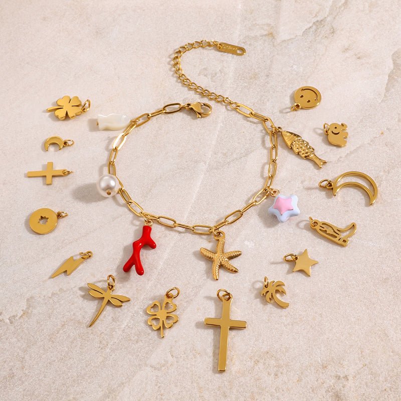 European American Cross Border Stainless Steel DIY Necklace Pendant Four Leaf Clover Star Jewelry Accessories Titanium Steel Color Retention Pendant