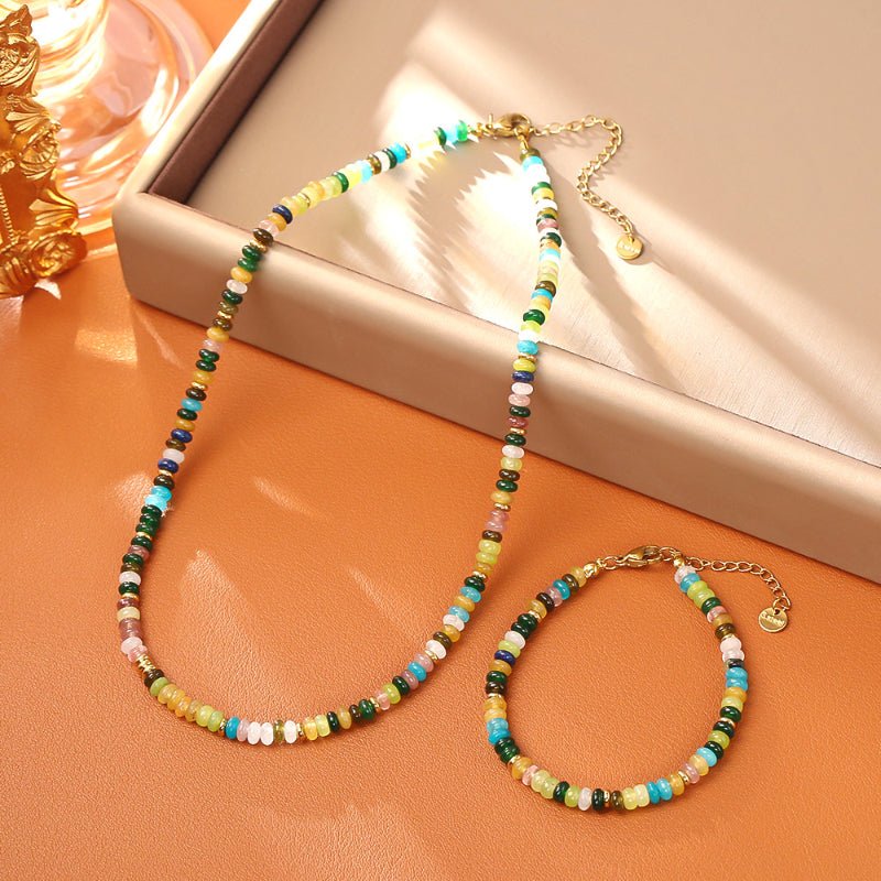 Colorful Natural Stone Dopamine Rainbow Necklace Luxury Minimalist Sweater Chain Versatile Commute Bracelet