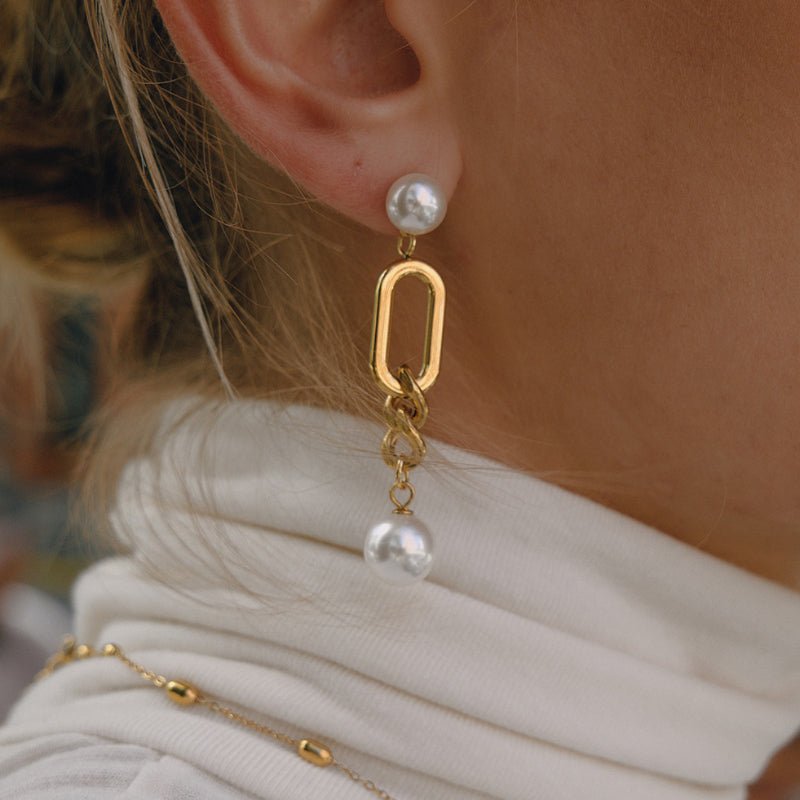 Titanium Steel Stud Earrings Niche Premium Faux Pearl Dangle Earrings Non Fading Ear Jewelry Stainless Steel Jewelry Cross Border