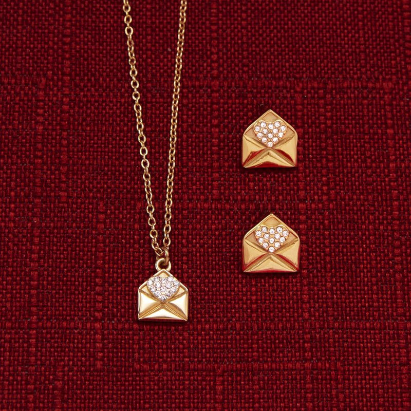 Cross Border Valentine's Day Jewelry Titanium Steel Heart Necklace Light Luxury Minimalist Clavicle Chain Stainless Steel Earrings High Grade