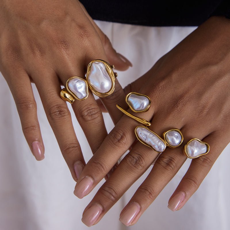 Imitation Baroque Pearl Ring Titanium Steel Non Fading Jewelry Light Luxury Premium Stainless Steel Autumn Winter Women Accessories