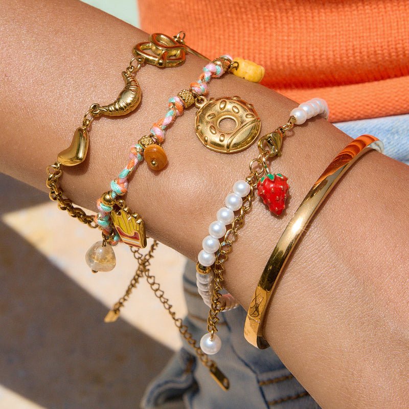 Letter Fruit Stainless Steel Pearl Bracelet Light Luxury High-End Tarnish-Free Titanium Steel Stackable Hand Jewelry Cross-Border for Women