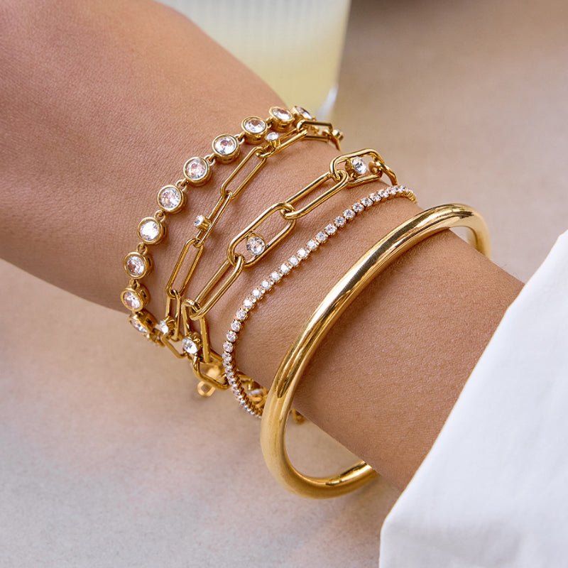 Stainless Steel Zircon Bracelet Light Luxury High Grade Bangle Non Fading Real Gold Plated Jewelry Cross Border Titanium Steel Jewelry