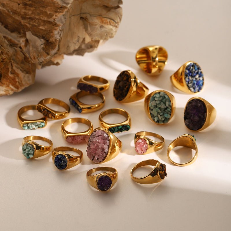 European American Stainless Steel Natural Stone Bold Ring Premium INS Finger Ring Titanium Steel Jewelry Cross Border Rings