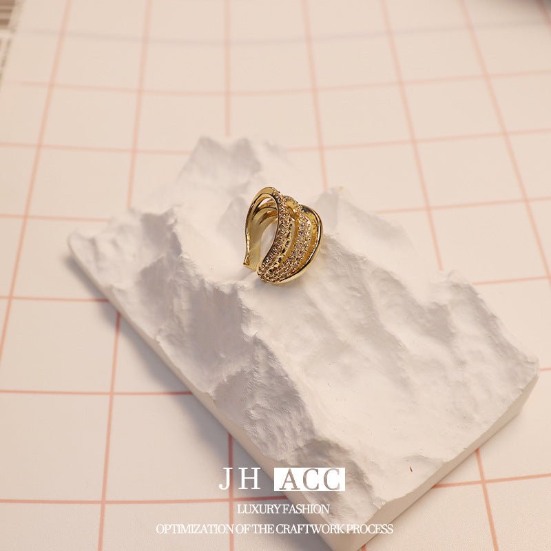 Real Gold Plated French Shiny Zircon INS Double Layer Ear Cuff Luxury Design Ear Clip No Piercing For Women