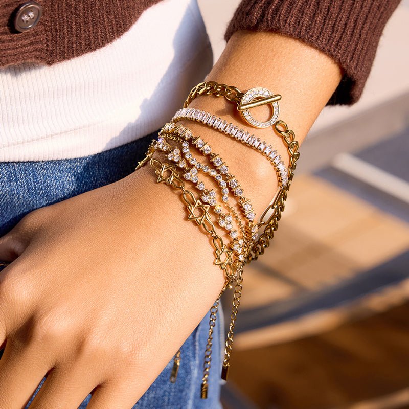 European American Stainless Steel Zircon Tennis Bracelet Light Luxury High Grade INS Korean Style Bracelet Titanium Steel Cross Border Jewelry