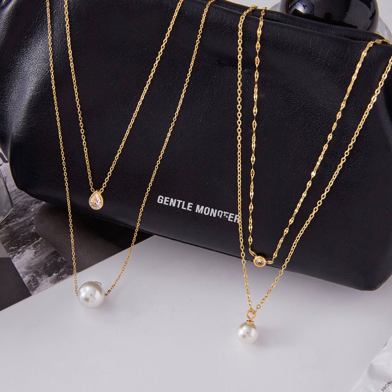 Titanium Steel Faux Pearl Necklace Light Luxury Premium Clavicle Chain Stainless Steel European American Jewelry Cross Border Zircon Jewelry