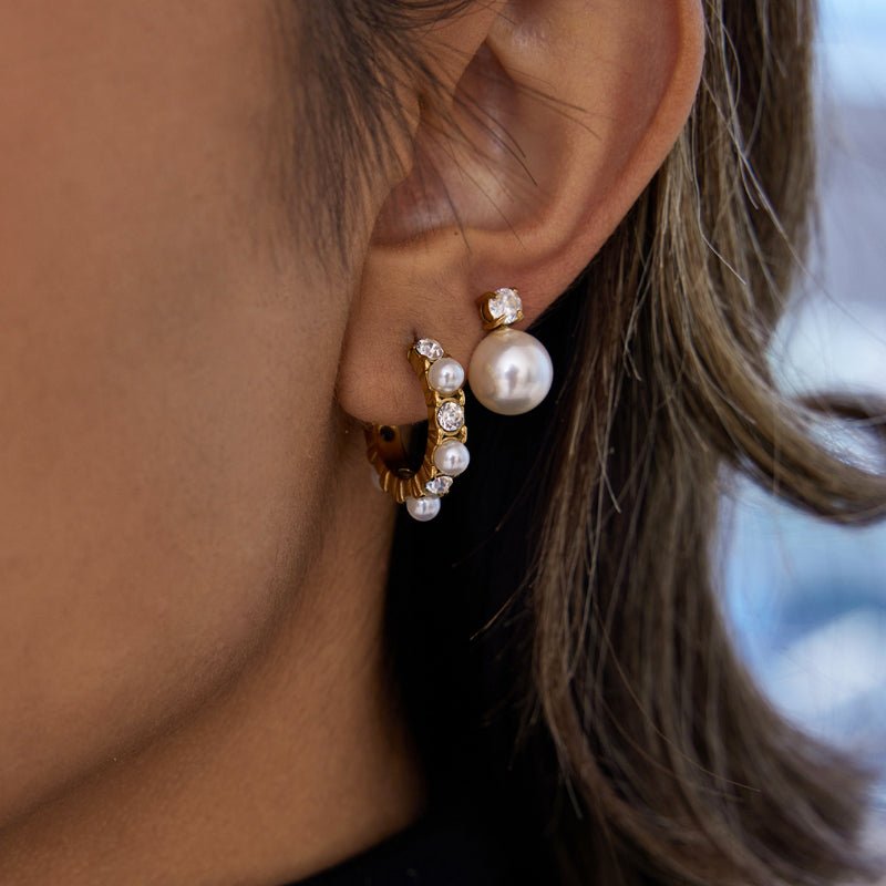 European American Titanium Steel Faux Pearl Earrings Light Luxury Premium Zircon Earrings Stainless Steel Women Jewelry Cross Border