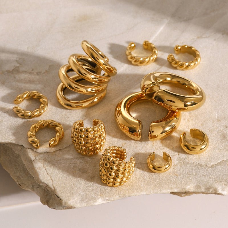 European Cross Border Stainless Steel Ear Cuffs New Women Luxury 18K Gold No Fade Jewelry INS Simple Twist Earrings