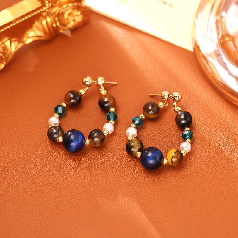 Natural Tiger Eye Crystal 925 Silver Needle Earrings Luxury Fashion Light Luxury Temperament Earrings European American INS Style Earrings