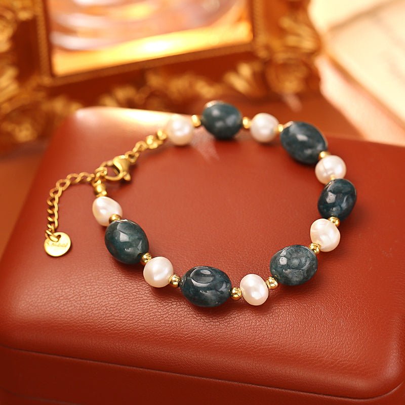 Natural Freshwater Pearl Dark Green Jade Bracelet Luxury Light Luxury Fashion Bracelet Minimalist Niche Design Jewelry