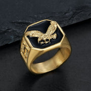 European and American Cross-border New Hot Selling Hip Hop Stainless Steel Gold Plated Enamel Flying Eagle Domineering Men Ring