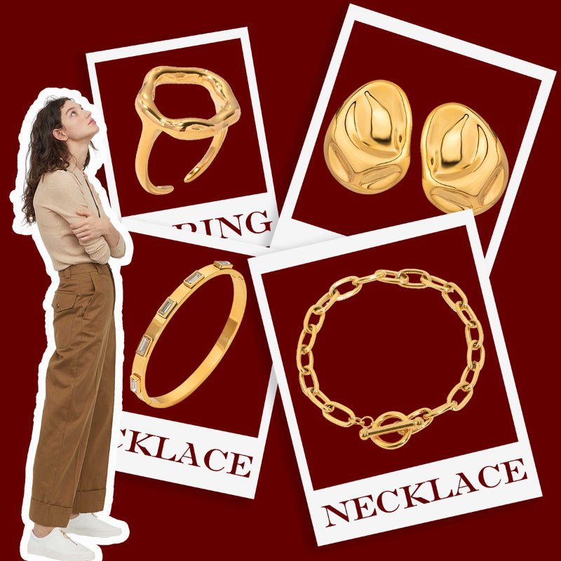 European American Stainless Steel Jewelry Set Titanium Steel Tarnish-Free Zircon Bangle Ring Earrings Women's High-End Accessories