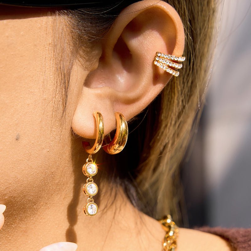 European American Stainless Steel Zircon Tassel Earrings Light Luxury High Grade Ear Cuffs Titanium Steel Cross Border Jewelry