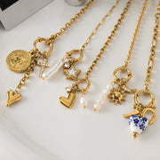 European American Titanium Steel Freshwater Pearl Necklace Light Luxury Premium Jewelry Non Fading Stainless Steel Cross Border