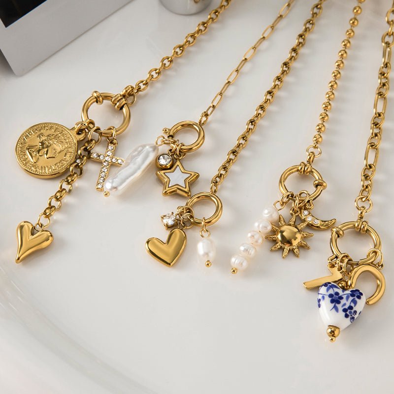 European American Titanium Steel Freshwater Pearl Necklace Light Luxury Premium Jewelry Non Fading Stainless Steel Cross Border