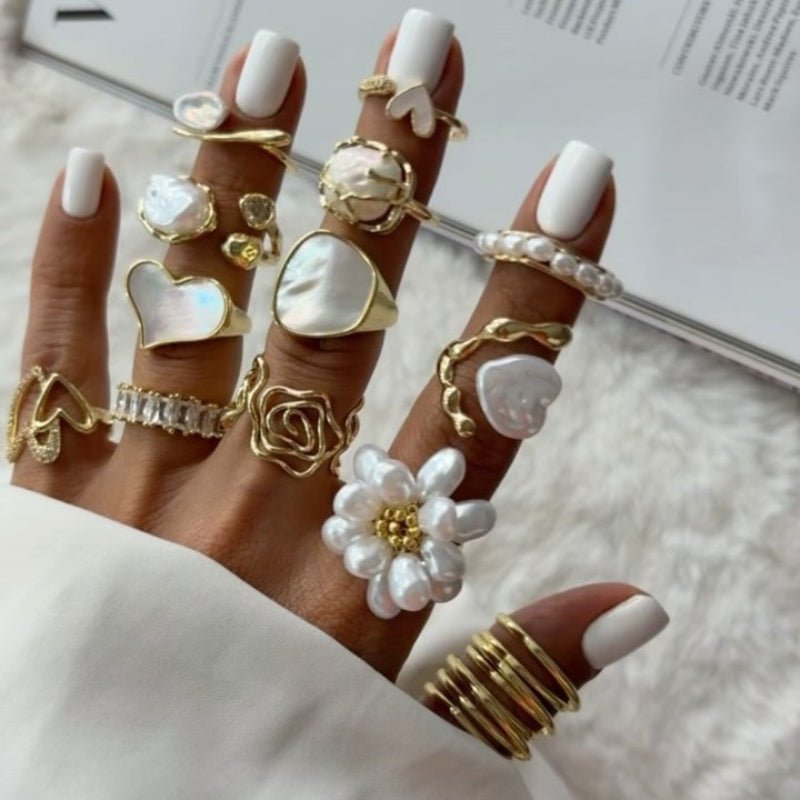 Titanium Steel Faux Pearl Heart Ring Light Luxury Premium Ring Non Fading Jewelry Stainless Steel Accessories Cross Border