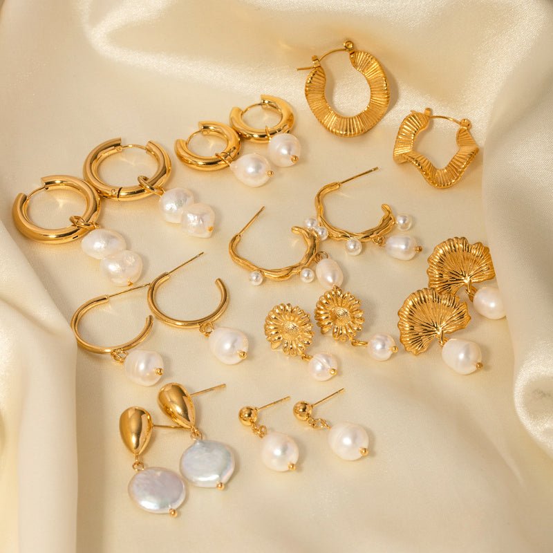 European American Stainless Steel Freshwater Pearl Earrings Fashion New Women Big C Shape Pendant Jewelry Wholesale Premium